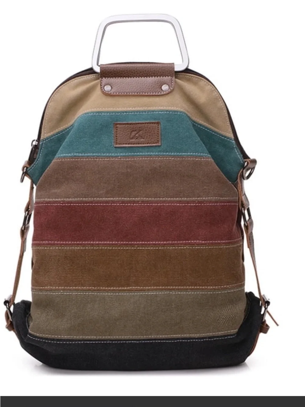MULTICOLORED STRIPED CANVAS ADJUSTABLE BACKPACK WITH SILVER HANDLES PRELOVED